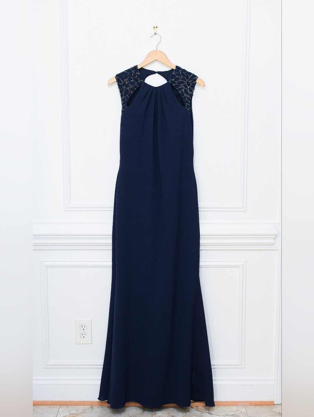 Badgley Mischka Beaded Cut Out Evening Gown Floor Length Blue Formal Size 12 - Picture 3 of 16
